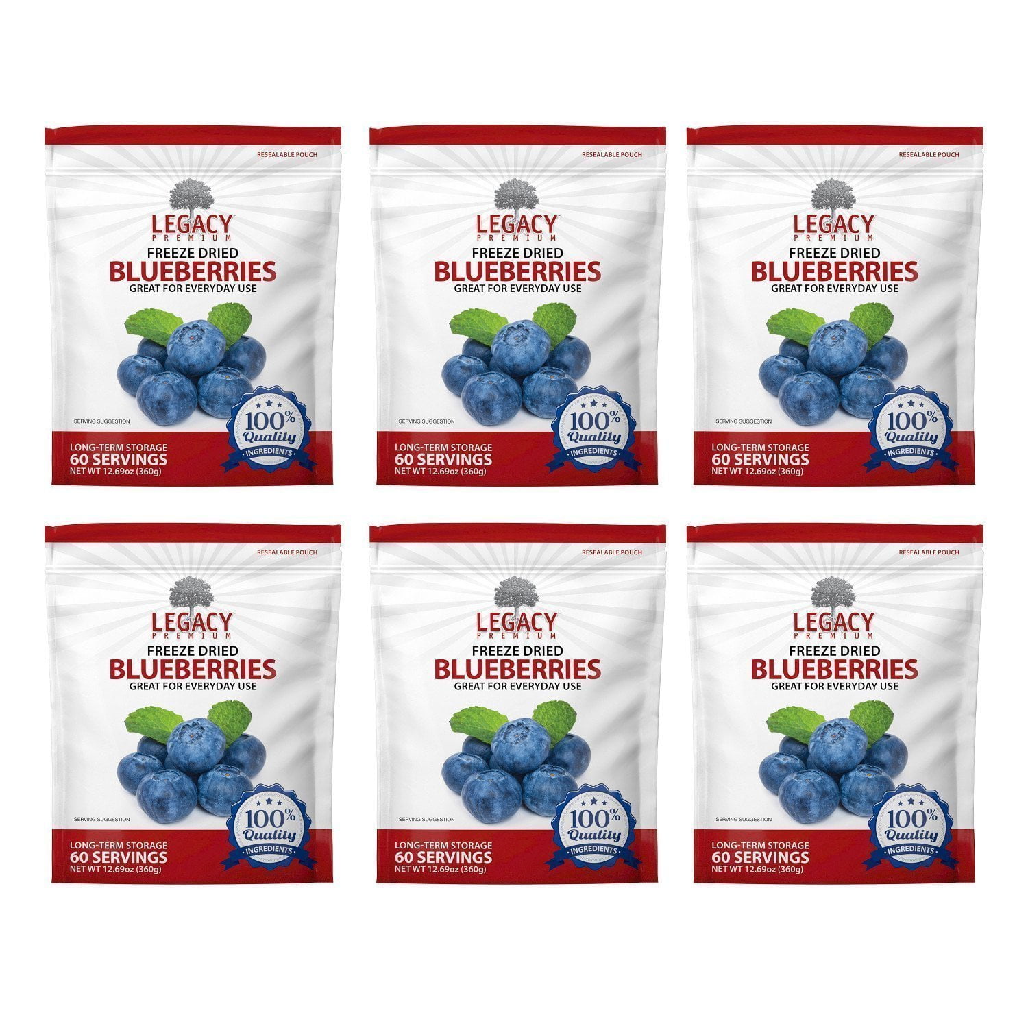 Legacy Premium Freeze Dried Blueberries 6 Pouches