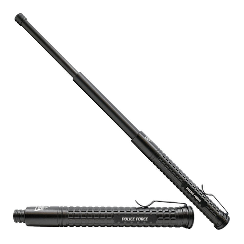 PF EZ Close Tail Press Expandable Steel Baton 16 inch baton extended & retracted
