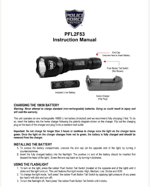 Police Force L2 LED Flashlight Instructions