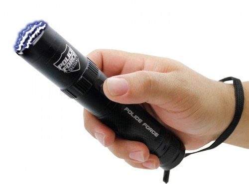 Police Force 9200BK Tactical Stun Flashlight Black Finish in Hand