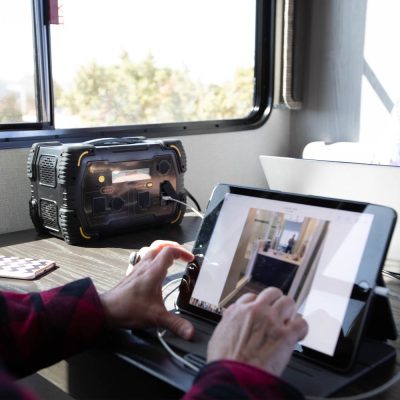 Lion Safari LT Solar Generator in use w/ tablet